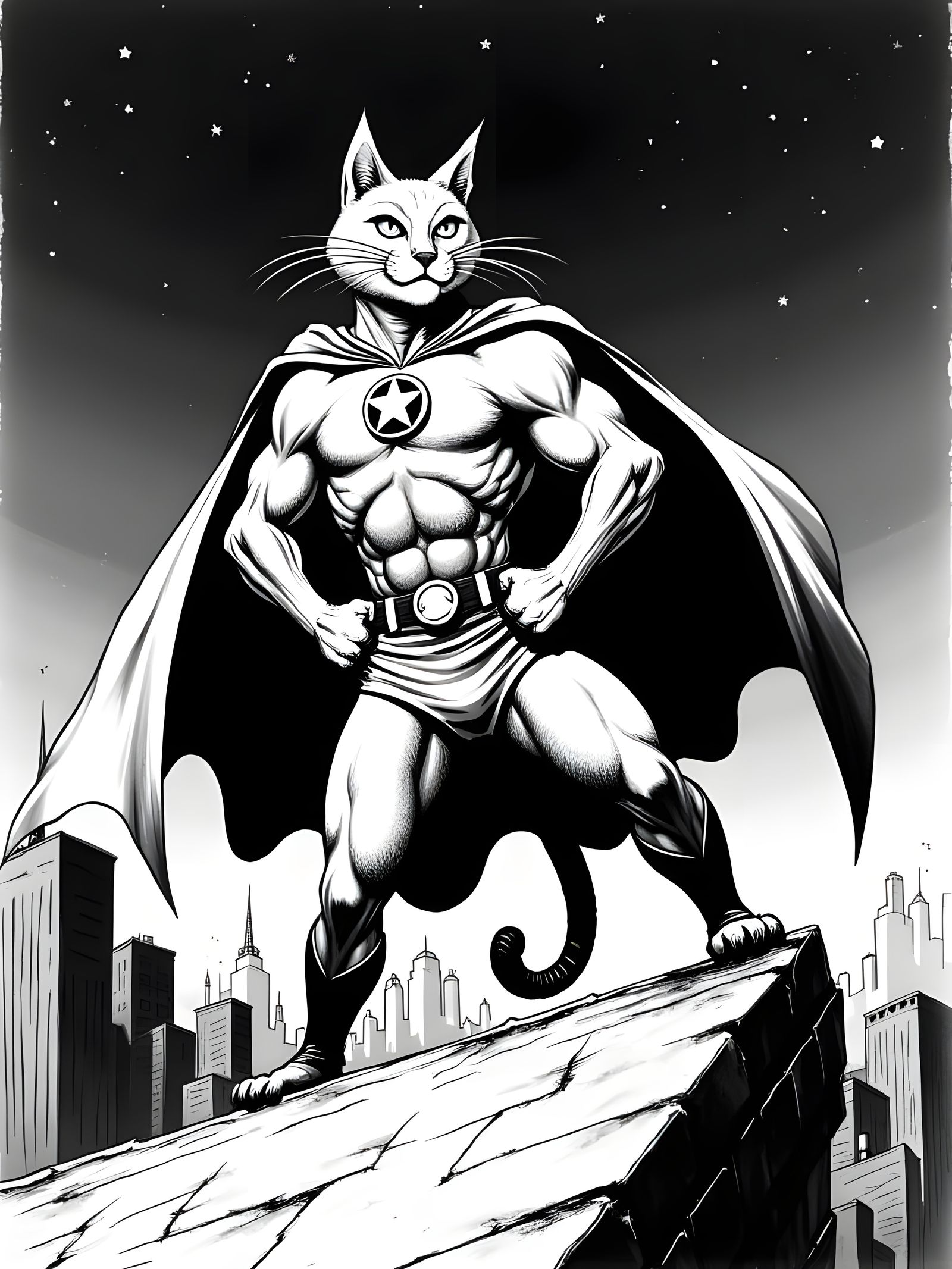 Heroic Cat Superhero in 1940s Comic Style
