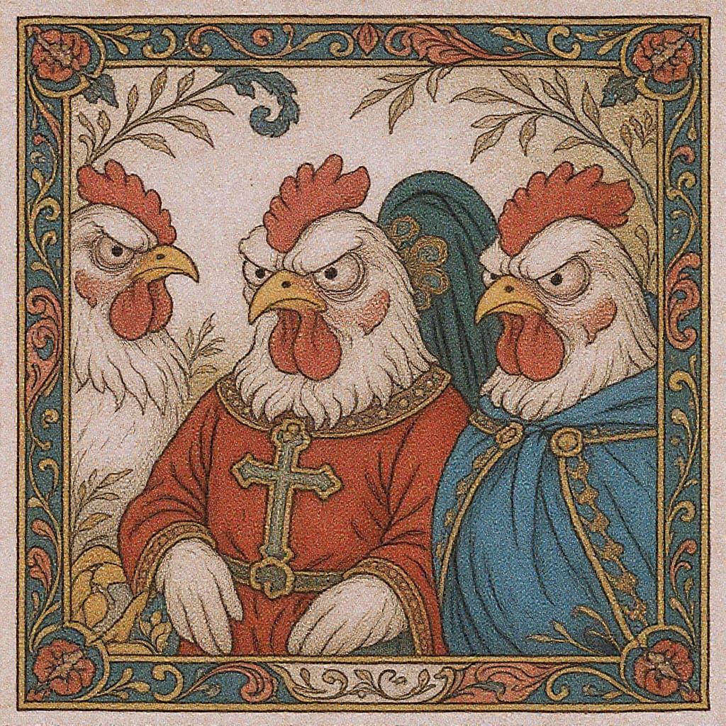 Medieval Chickens in Illuminated Manuscript Style