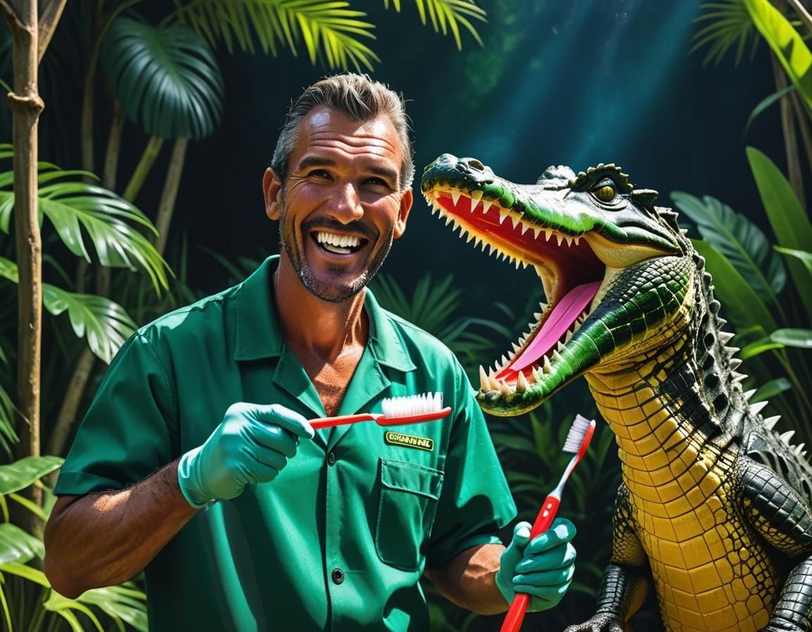Professional Crocodile Teeth Cleaner in Hyperrealism