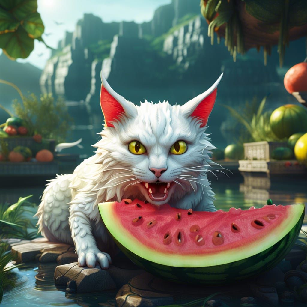 Dragon Cat and Watermelon: Fantasy Concept Art