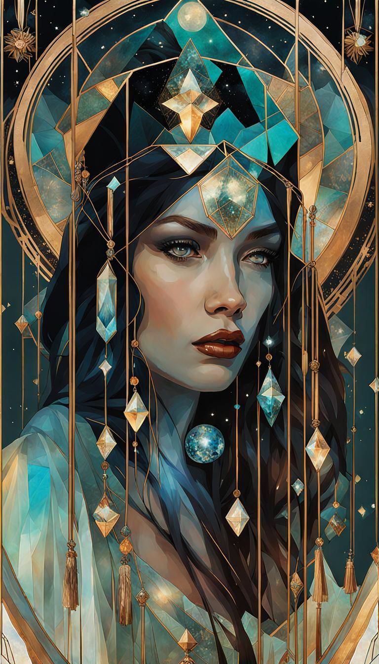 Bohemian Crystal Witch in Klimt-Mucha Style