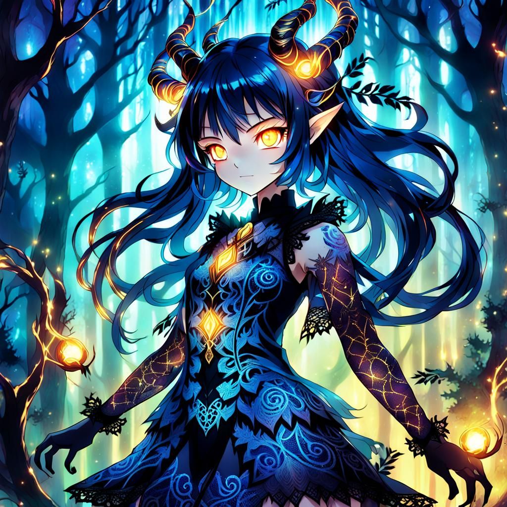 Stunning Demon Girl in Mystical Forest: Anime Key Visual