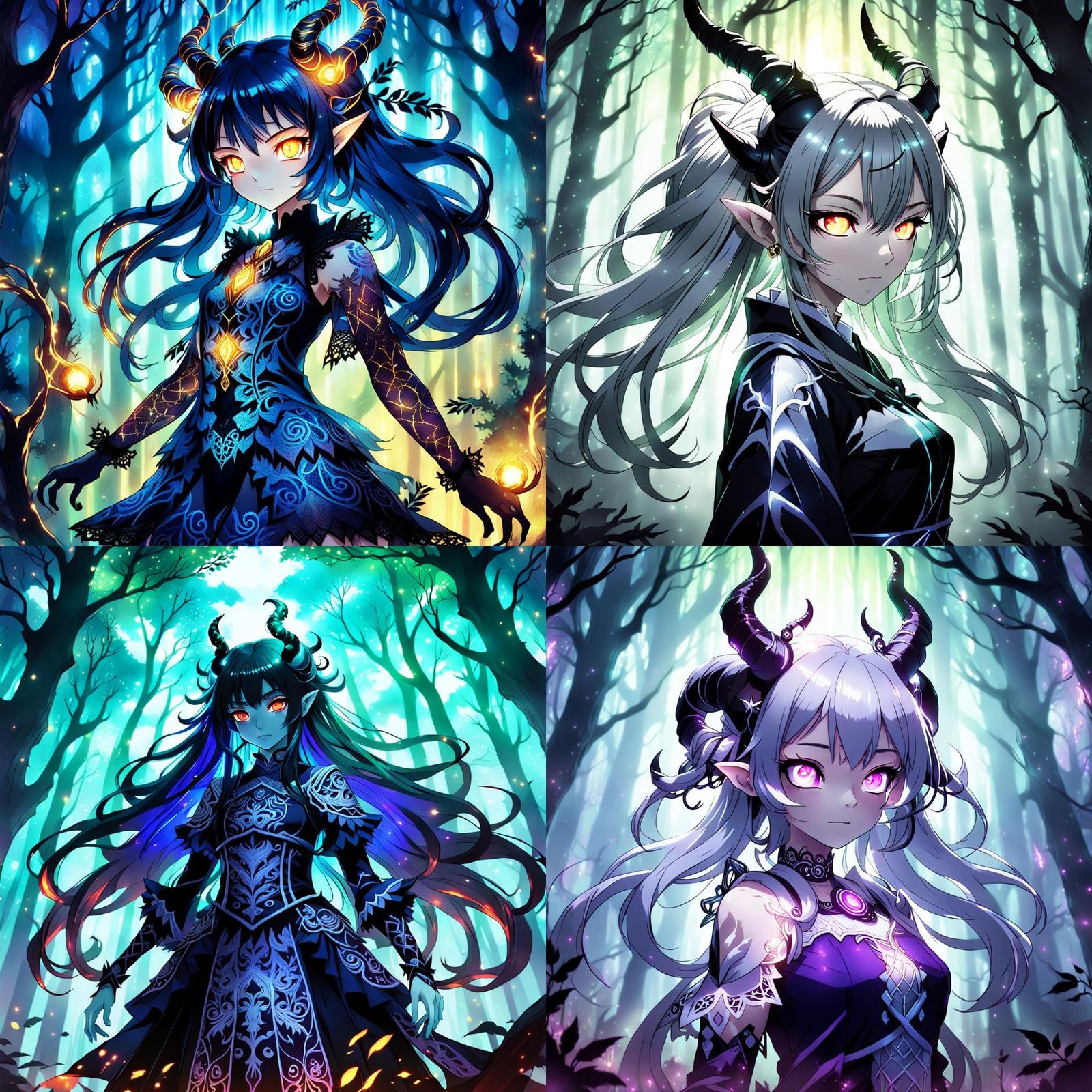Enchanting Demon Girl in Mystical Forest: Anime Art