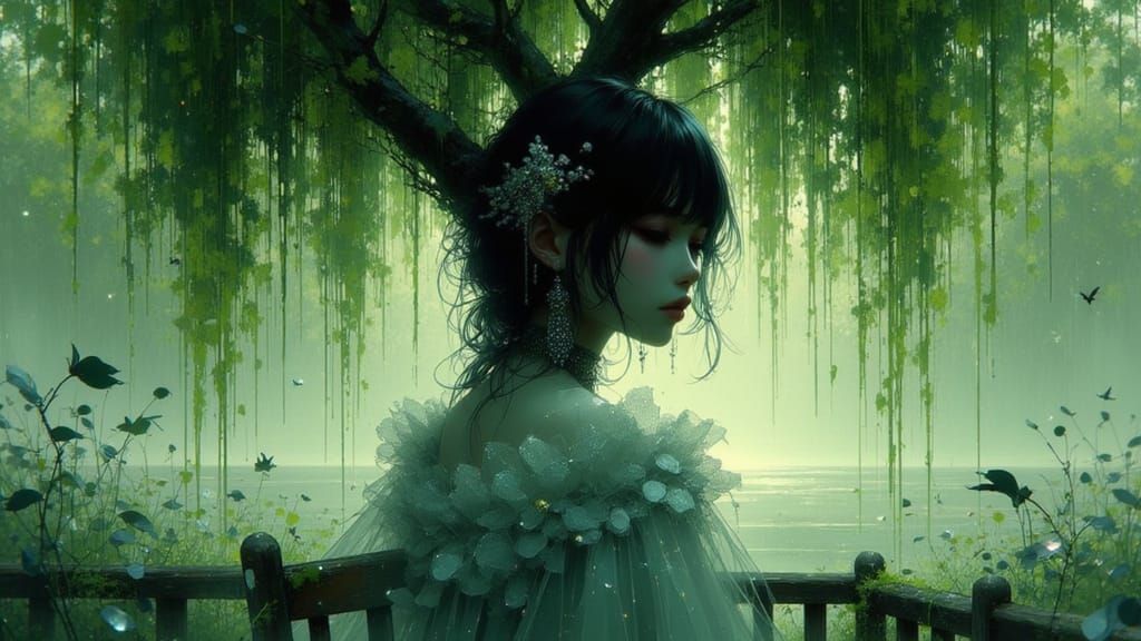 Serene Willow Glade Portrait in Dynamic Light