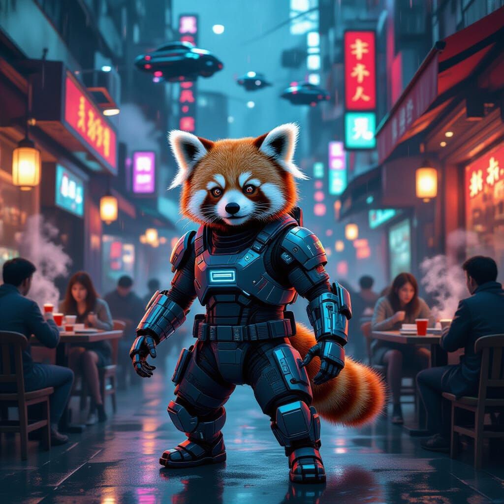 Cyberpunk Red Panda Havoc in Neon City