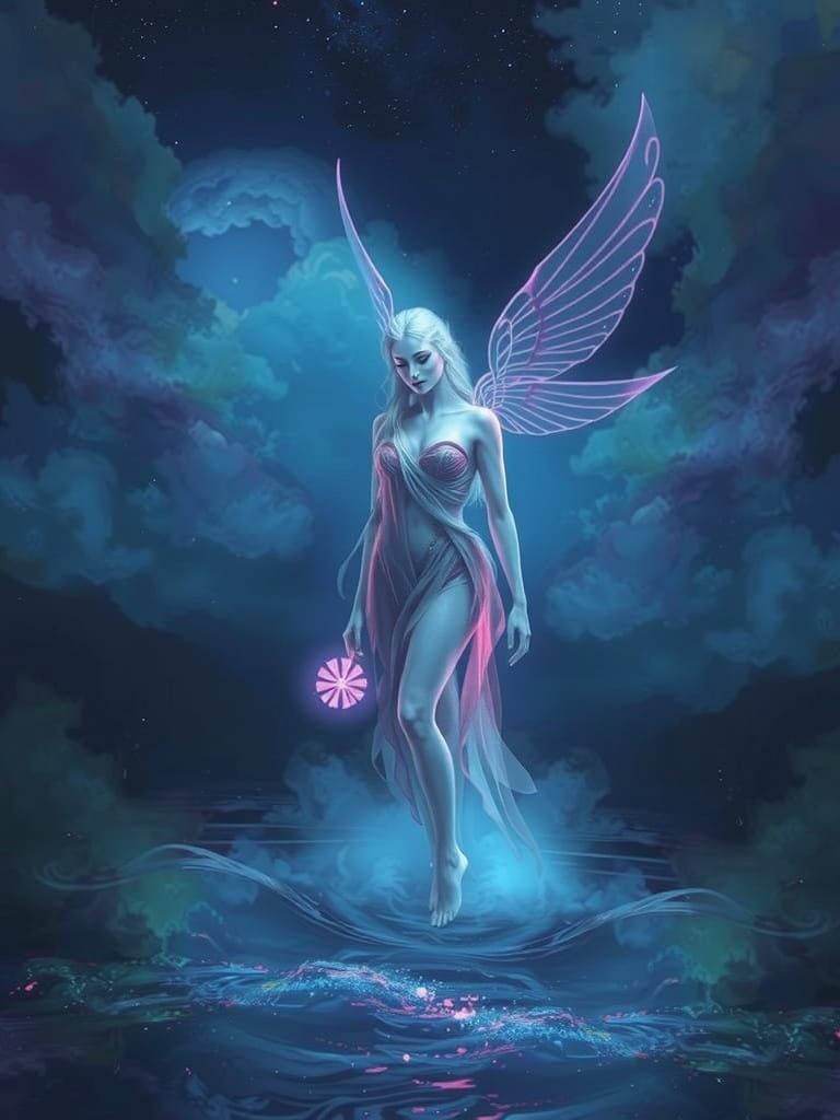 Celestial Goddess in Vibrant, Electric Style