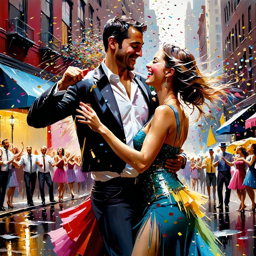 Couple Dancing in New York City Confetti Rain