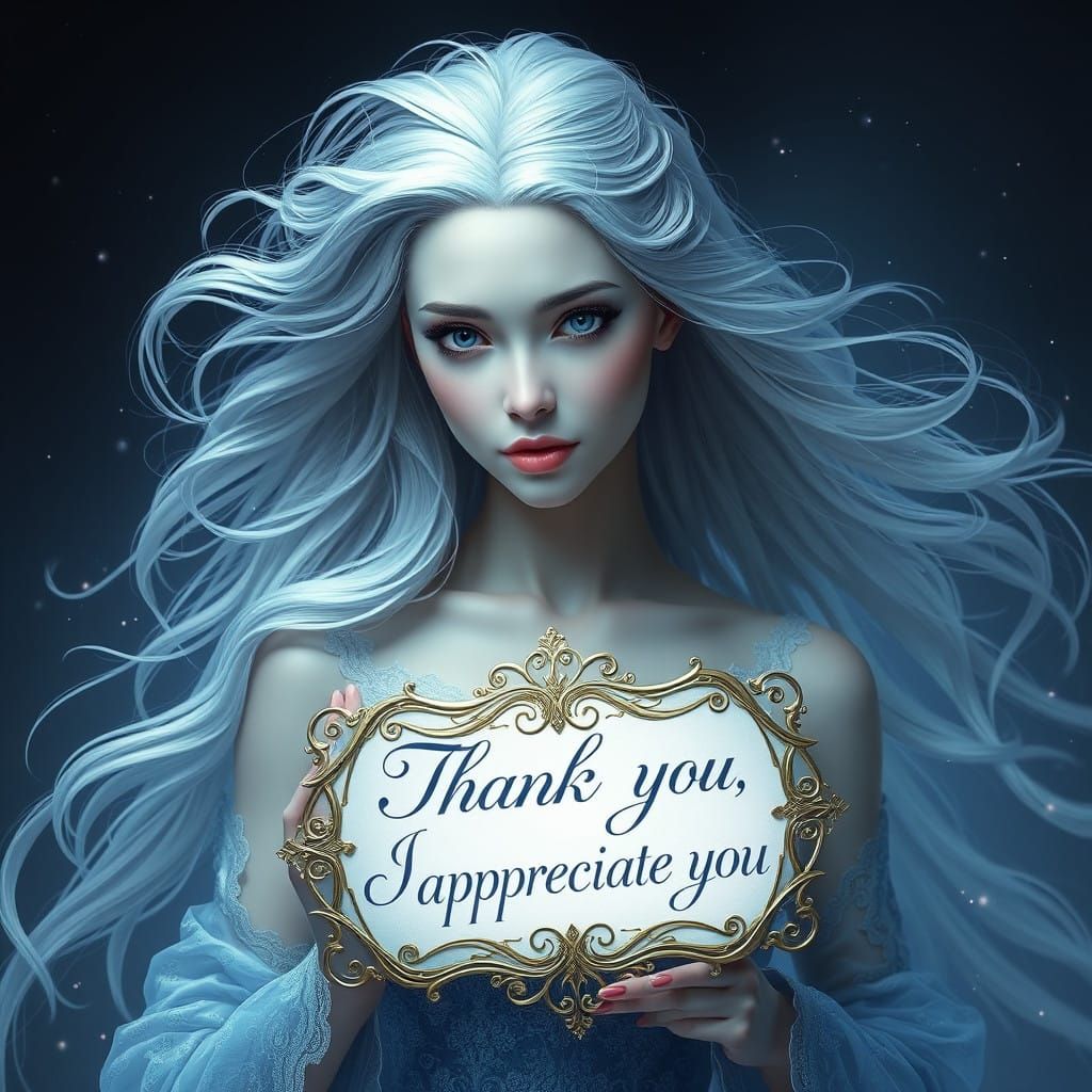 Ethereal Woman with Thank You Sign in Dreamy Twilight