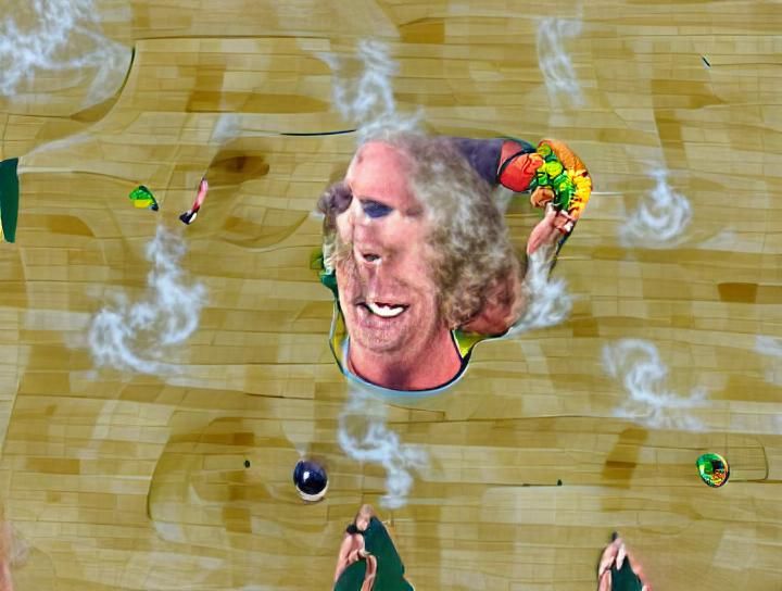 Basketball Player Smoking Weed on Court, Overhead View