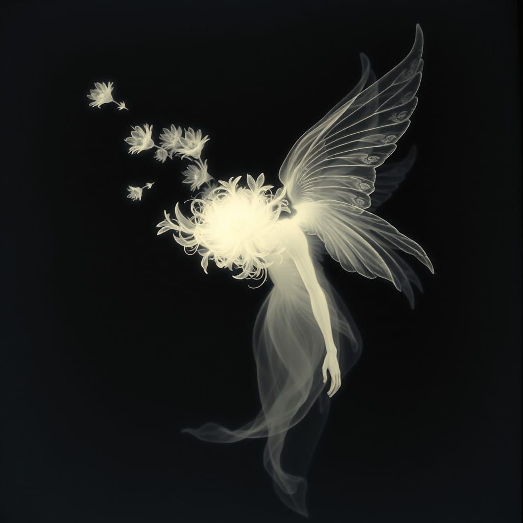 Luminous Winged Goddess in a Cyberpunk Aesthetic