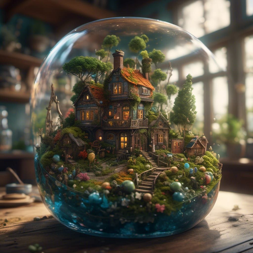 Hyperrealistic Microcosm Inside a Glass Bottle