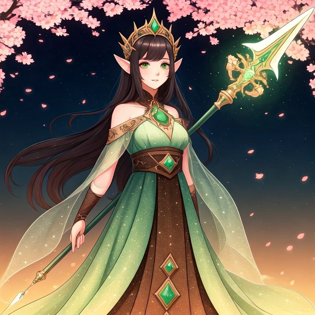 Celestial Maiden Under Cherry Blossoms in Anime Style