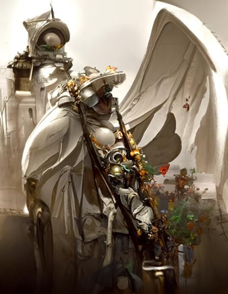 Winged Knight in Ethereal Art Nouveau Style