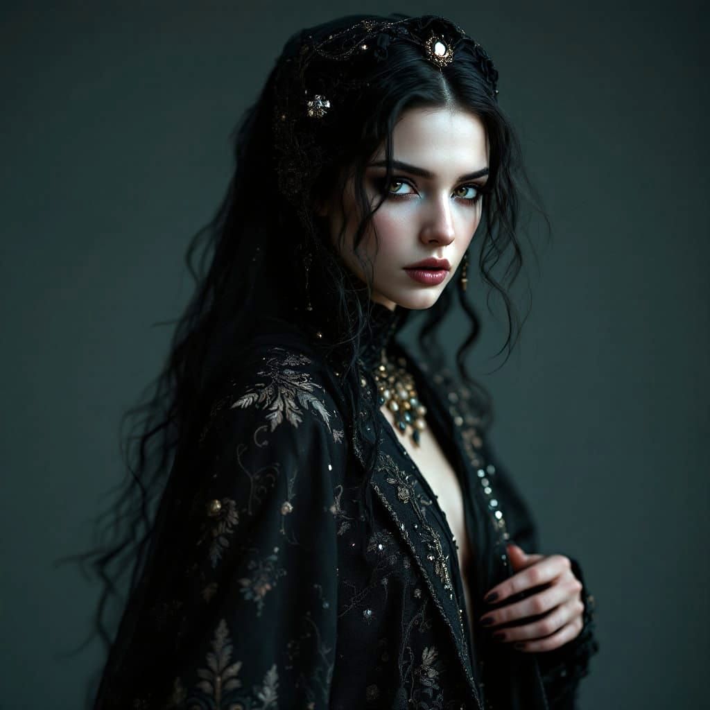 Ethereal Dark Fantasy Portrait in Rococopunk Style
