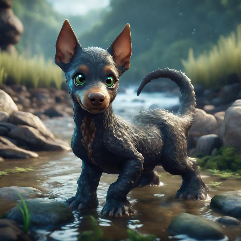 Cute Baby Kelpie on Rocky Shore
