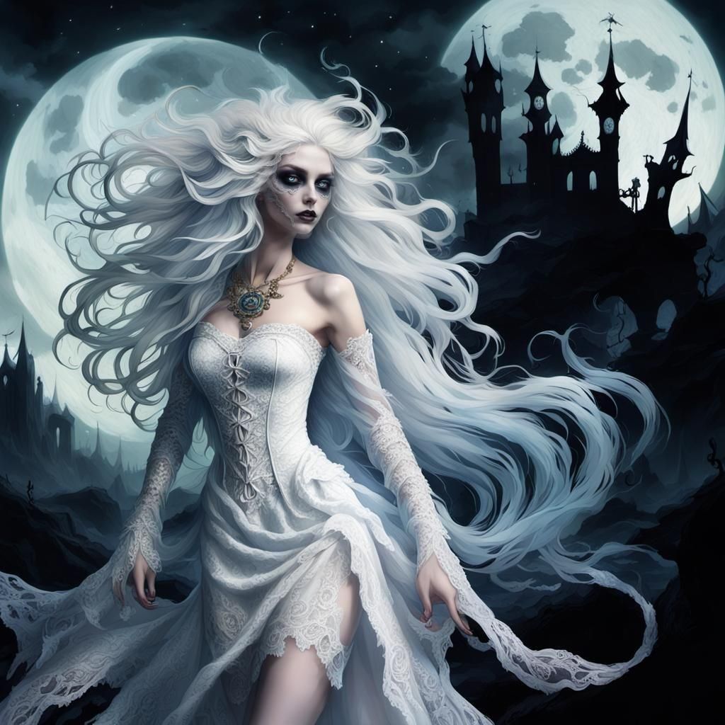 A siren of breathtaking beauty, dressed only in tattered whi...