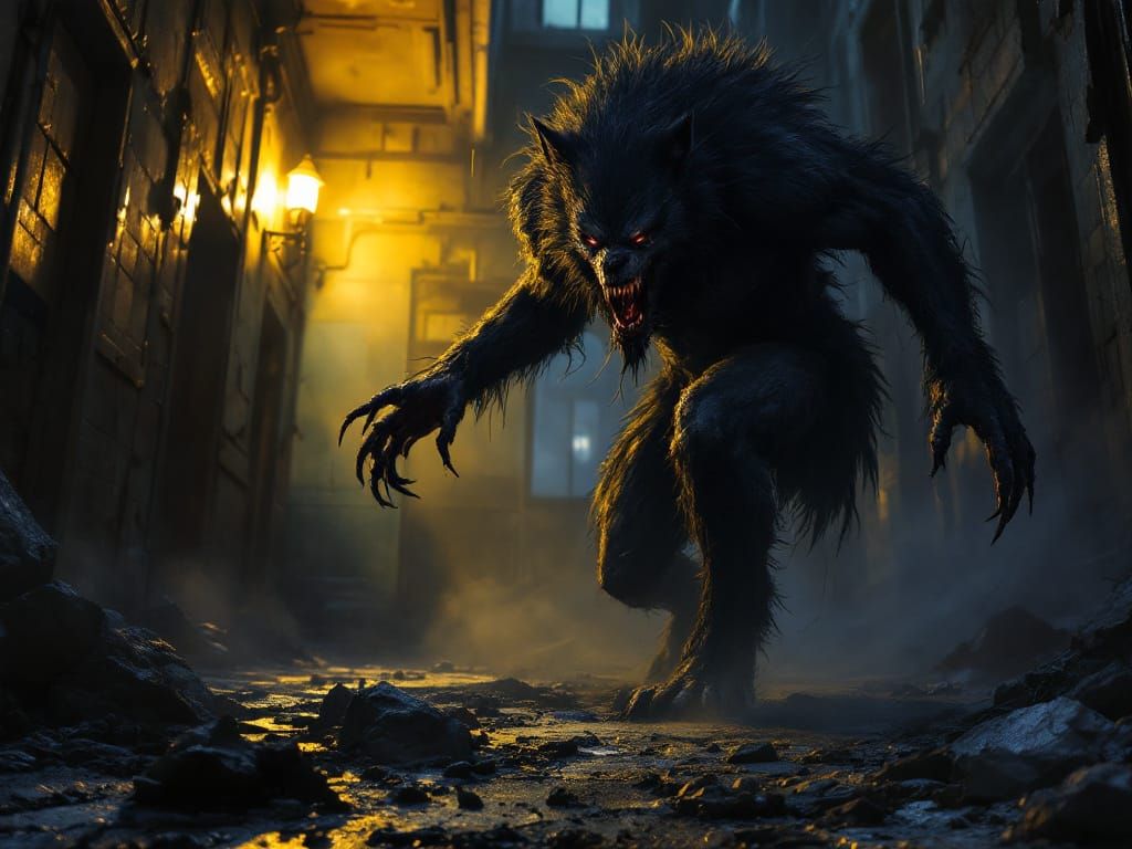Werewolves Hunt in Abandoned Hospital: Dark Fantasy Art