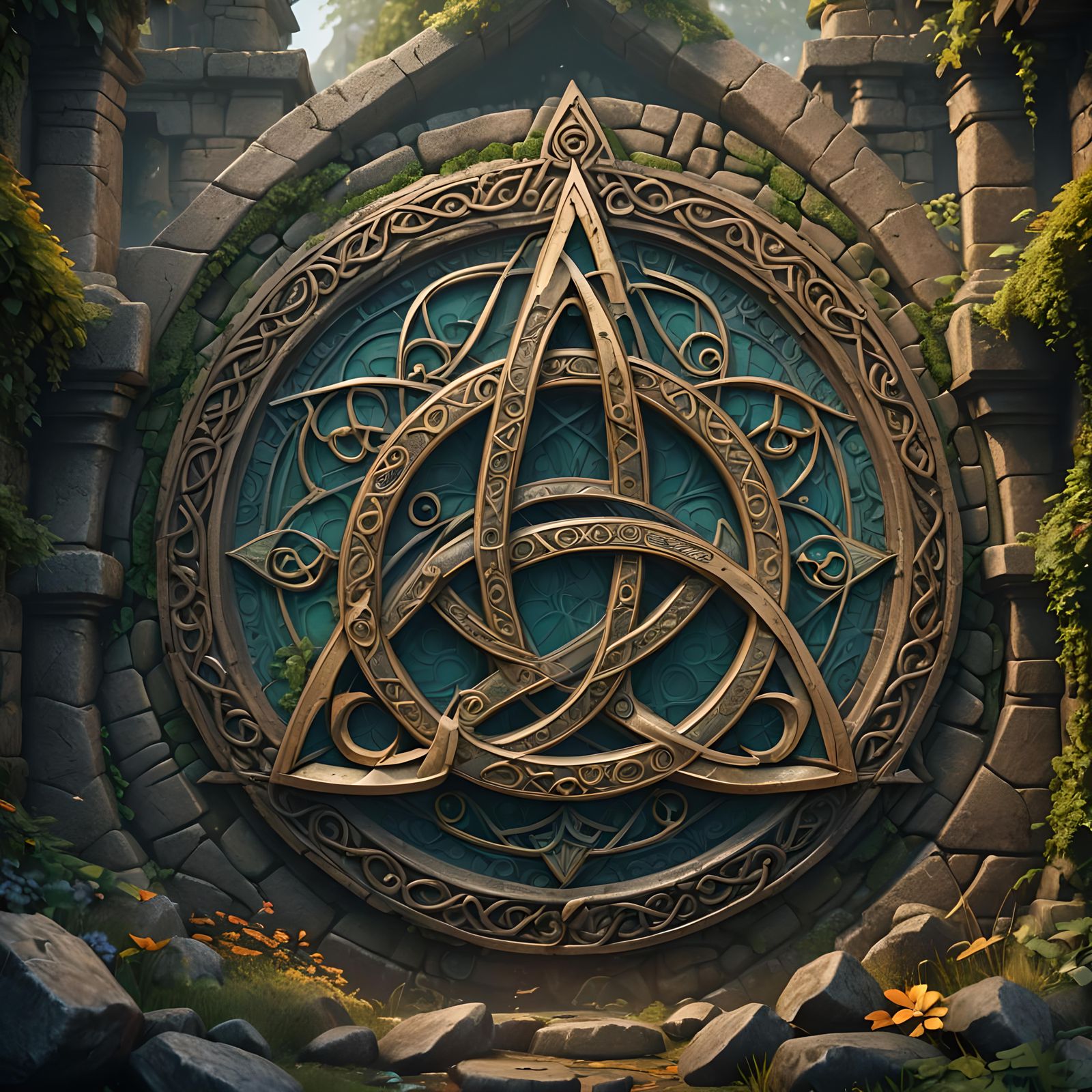 Detailed Triquetra Matte Painting in Deep Color