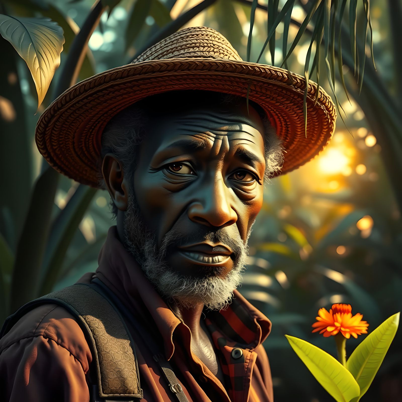 Hyperrealistic Dr. Livingstone Emerges from Jungle Bloom