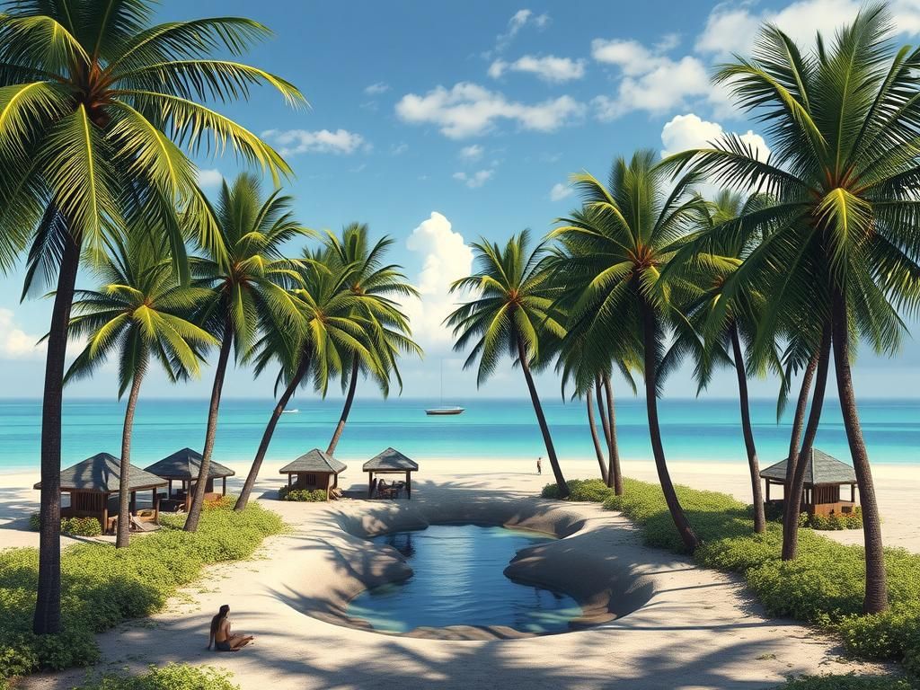 Tropical Island Paradise: Palm Trees and Holiday Huts