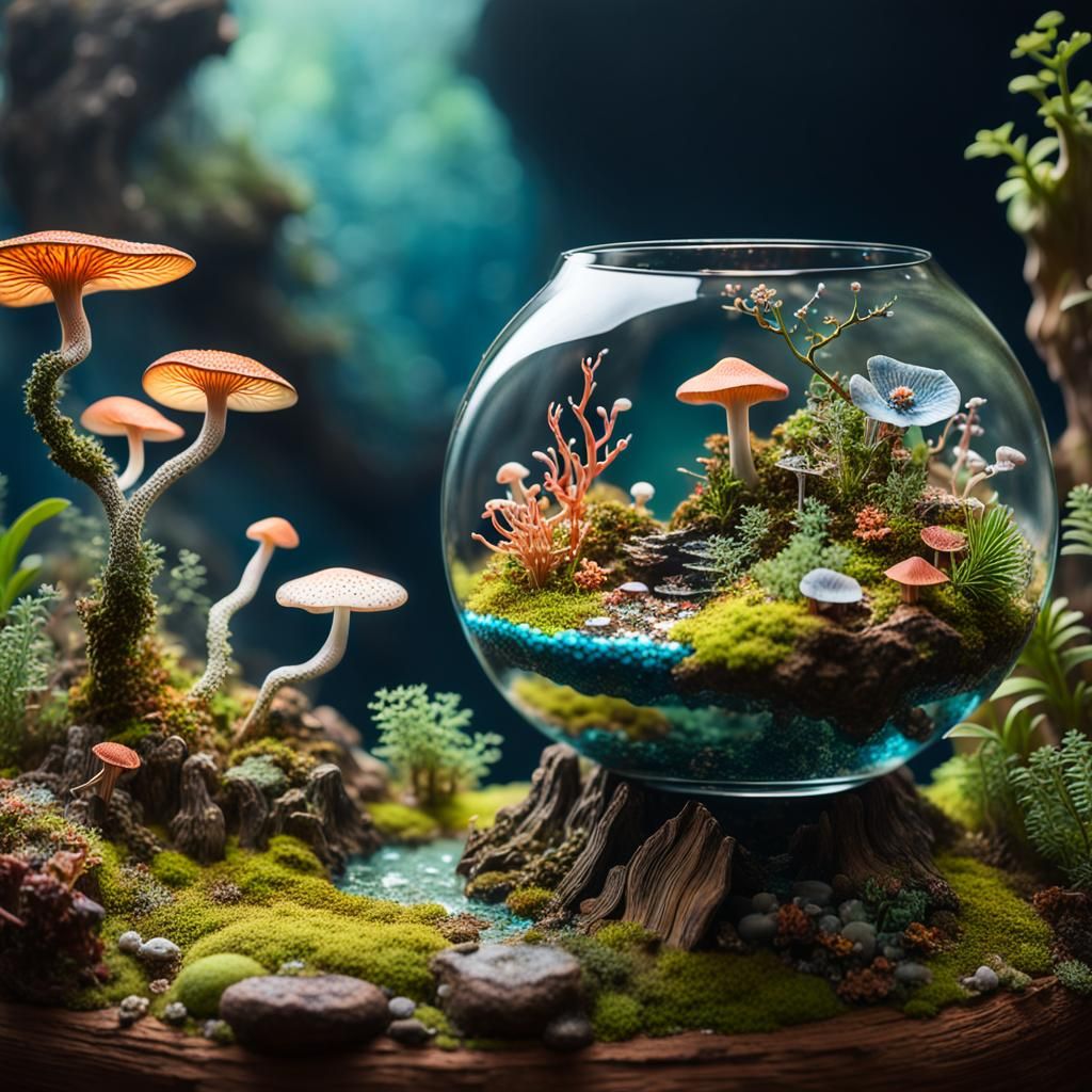 Detailed 3D Terrarium with Miniature Ecosystem