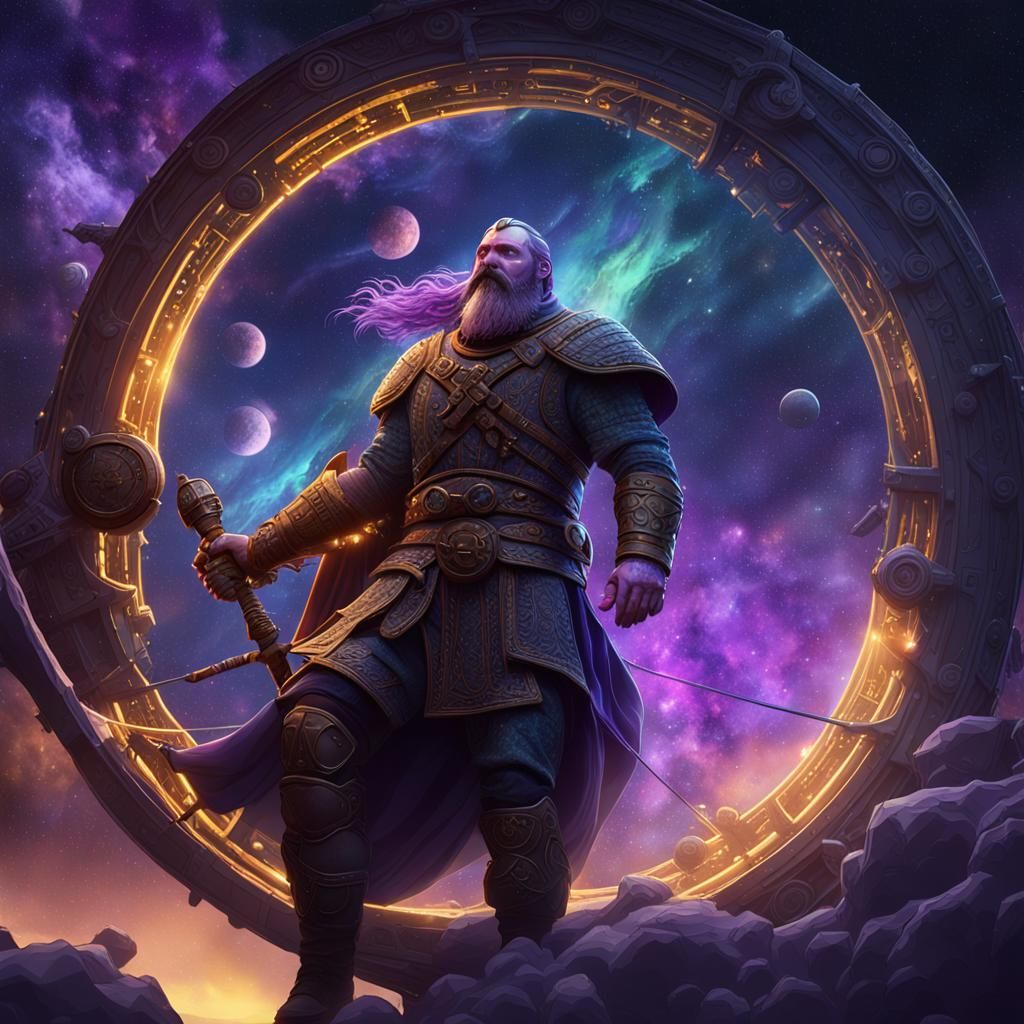 Viking in Space on Ship: Dark Fantasy Art