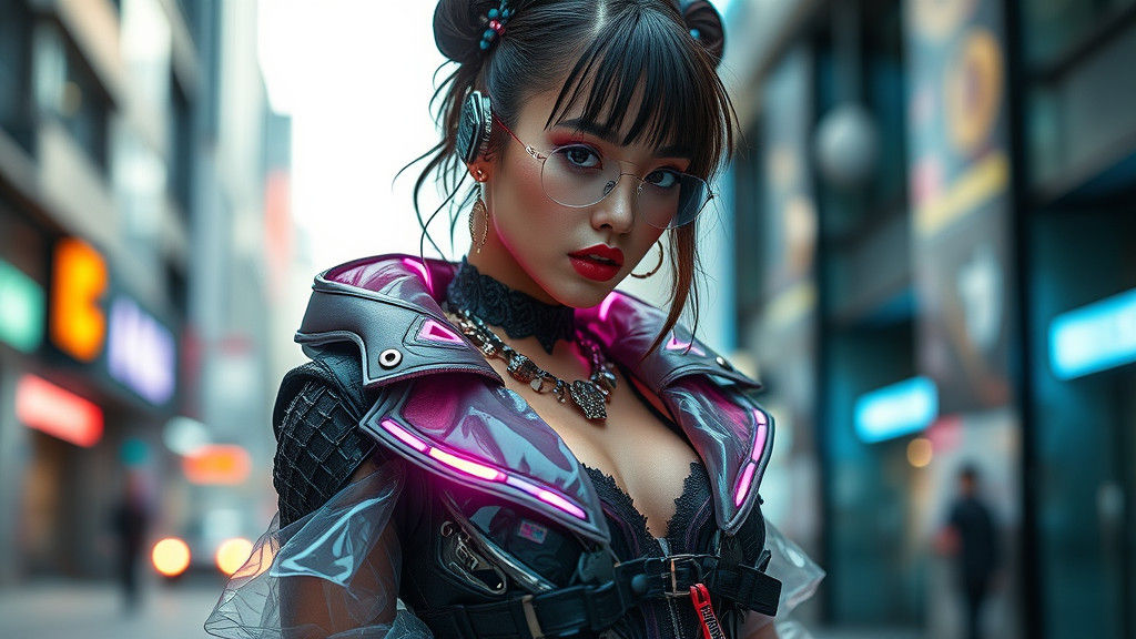 Cyberpunk Girl in Maximalist Fashion: Hyperrealistic Digital...