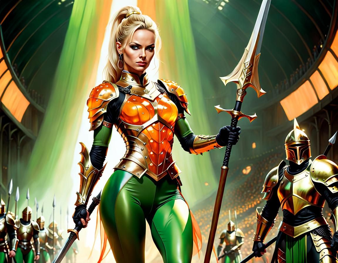 Gladiatrix in Orange and Green Armor