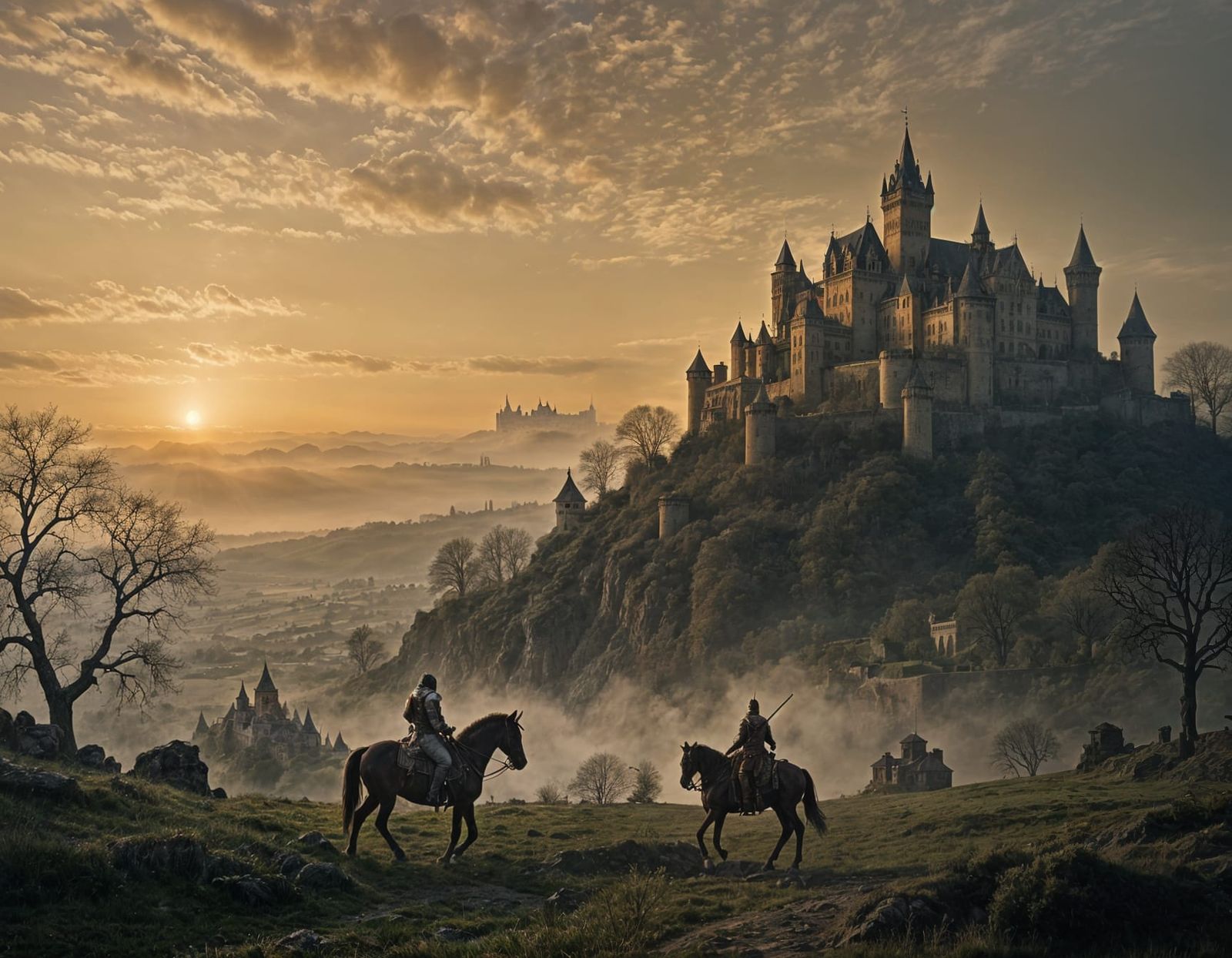 Knight Rides Toward Forbidding Castle: Baroque Style