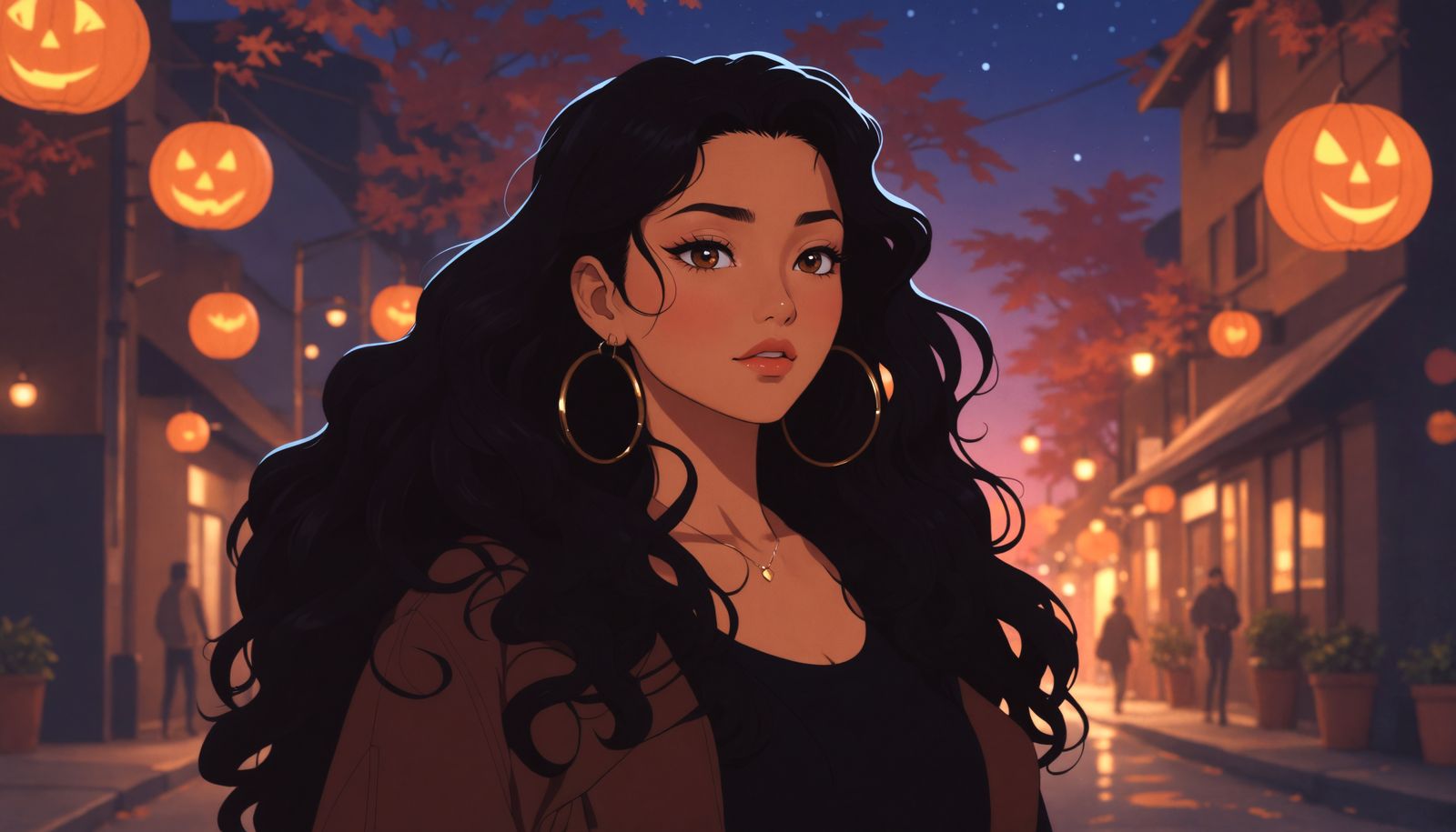 90s Anime Style Filipino Woman with Voluminous Hair