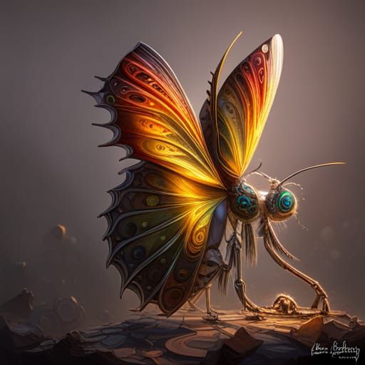 Steampunk Butterfly with Metallic Colors and Gears