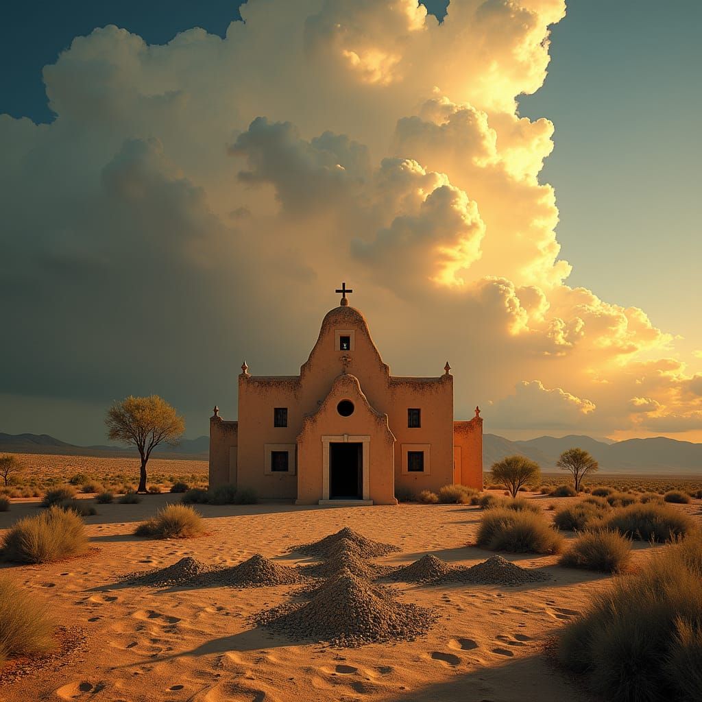 Santuario de Chimayo with Robot Manna, Hyperrealistic Art