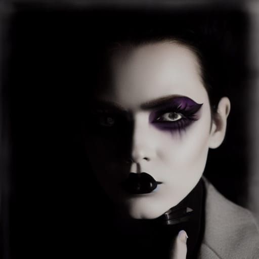 Goth Fashion Model in Dimly Lit Coffee Shop