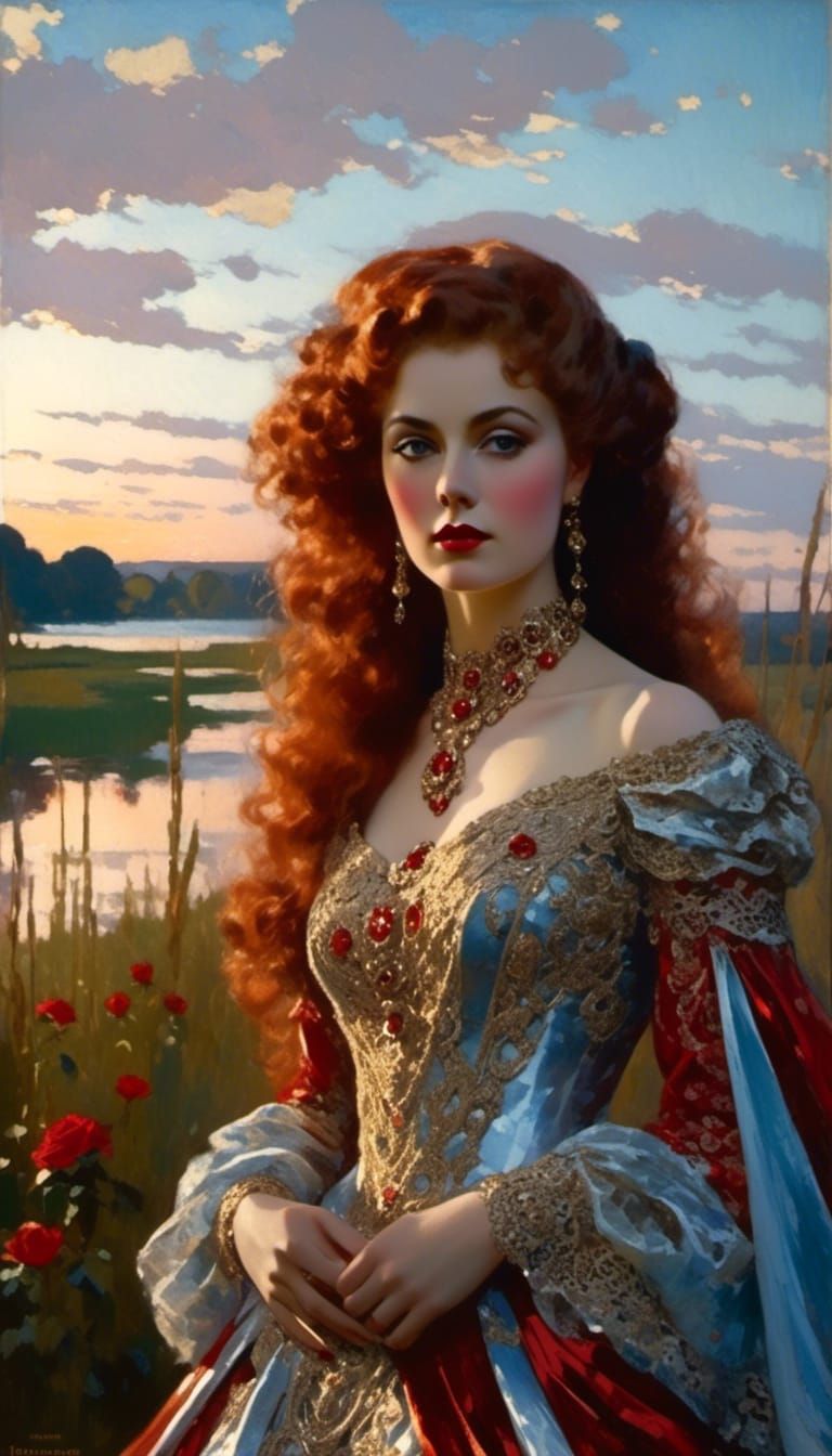 Woman in Metal Lace Gown, Victorian Style