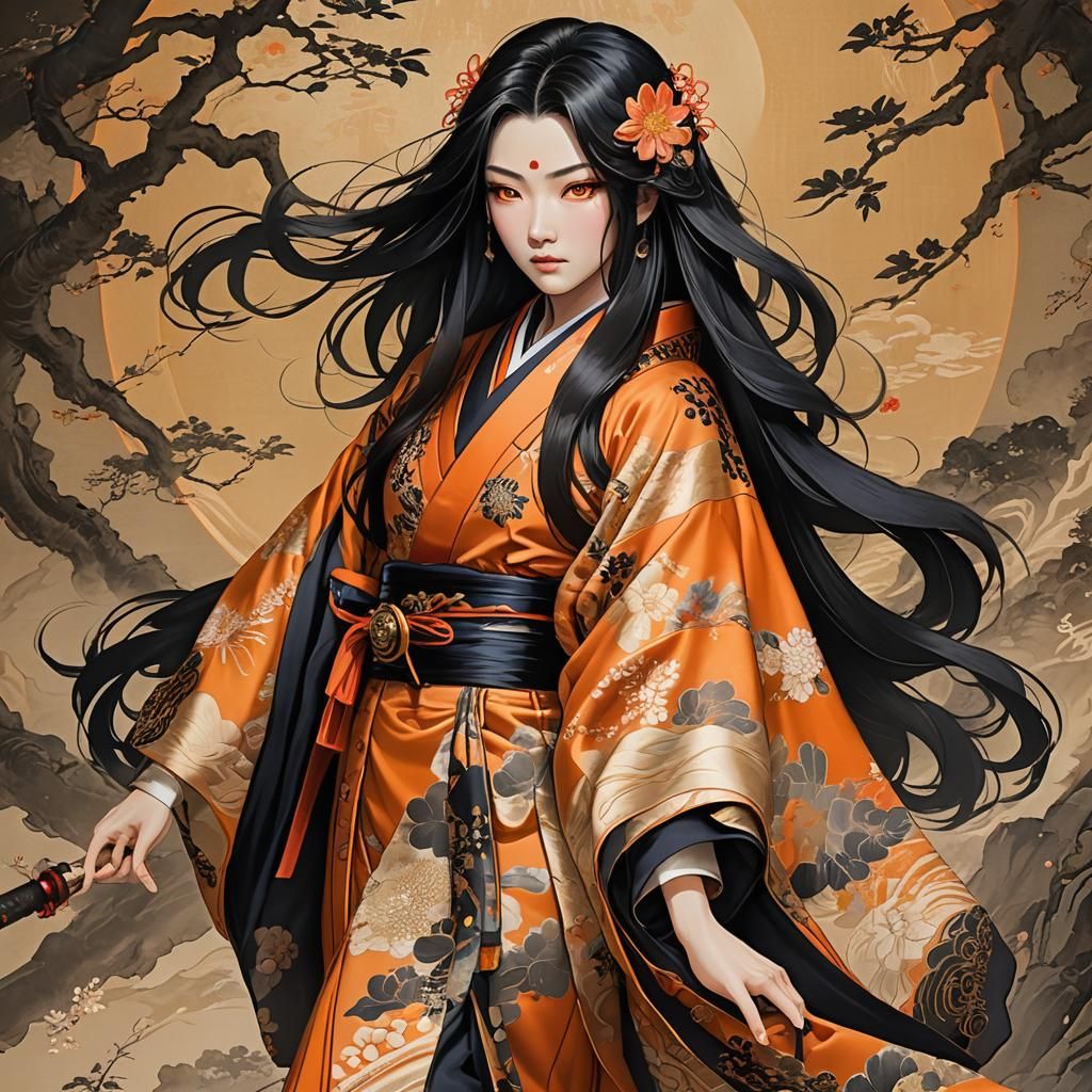 Japanese Princess Superhero Portrait in Hyperrealistic Style