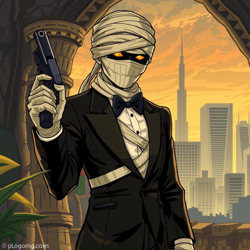 Anime Mummy as James Bond in Egyptian Tomb