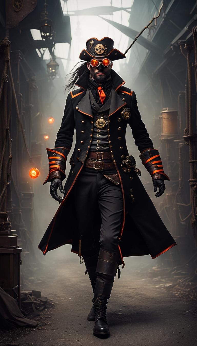 Steampunk Pirate Captain with Obsidian Mask