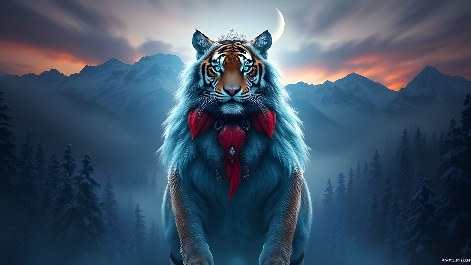 Haunting Hybrid of Siberian Tiger, Cardinal, and Celestial B...