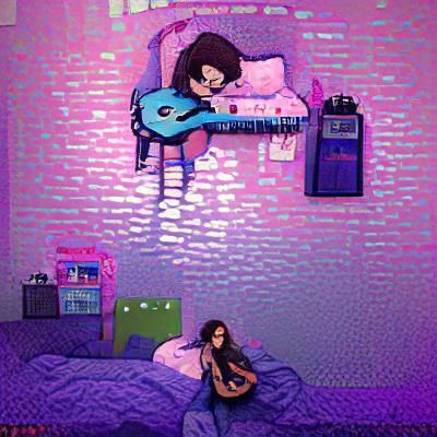 Pixel Art: Woman in Neon Lit Indie Room