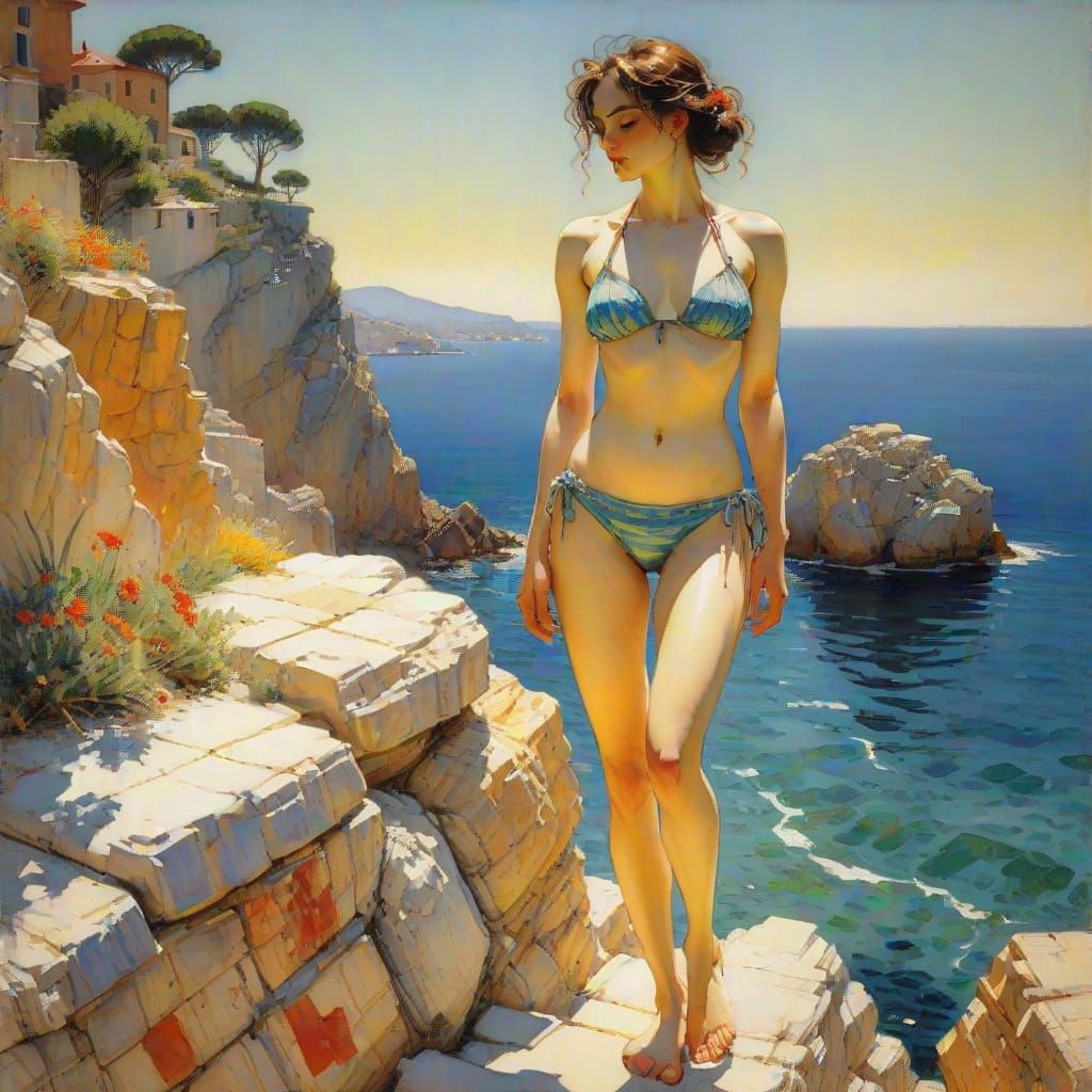 Vibrant Italian Comic Art: Female Idol in Mediterranean Land...