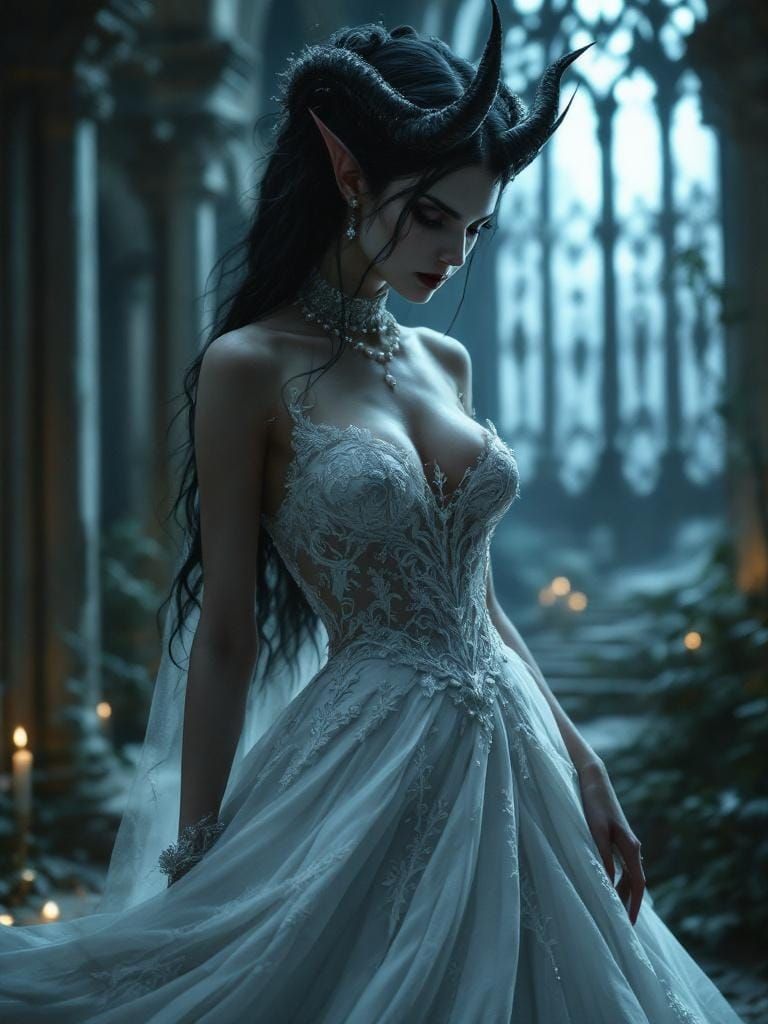 Elegant Demoness in Wedding Dress, Gothic Romance Style