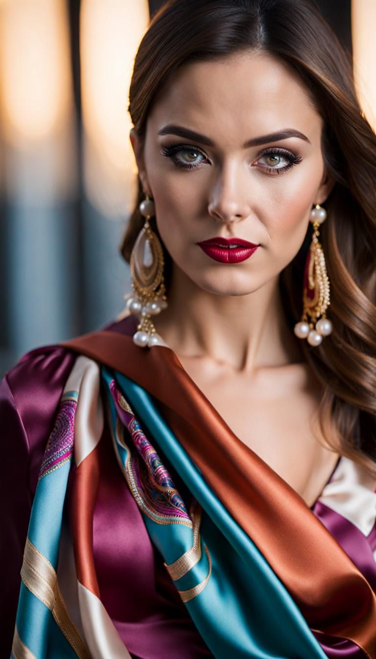 Woman Adorned in Silk Scarves: Professional Portrait