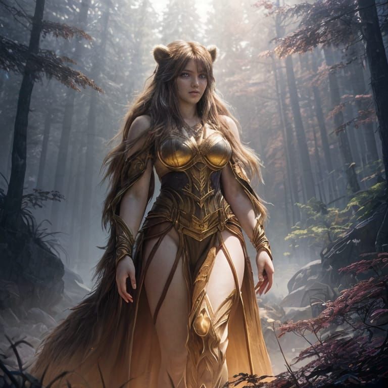 Grizzly Bear Goddess in Anime Style