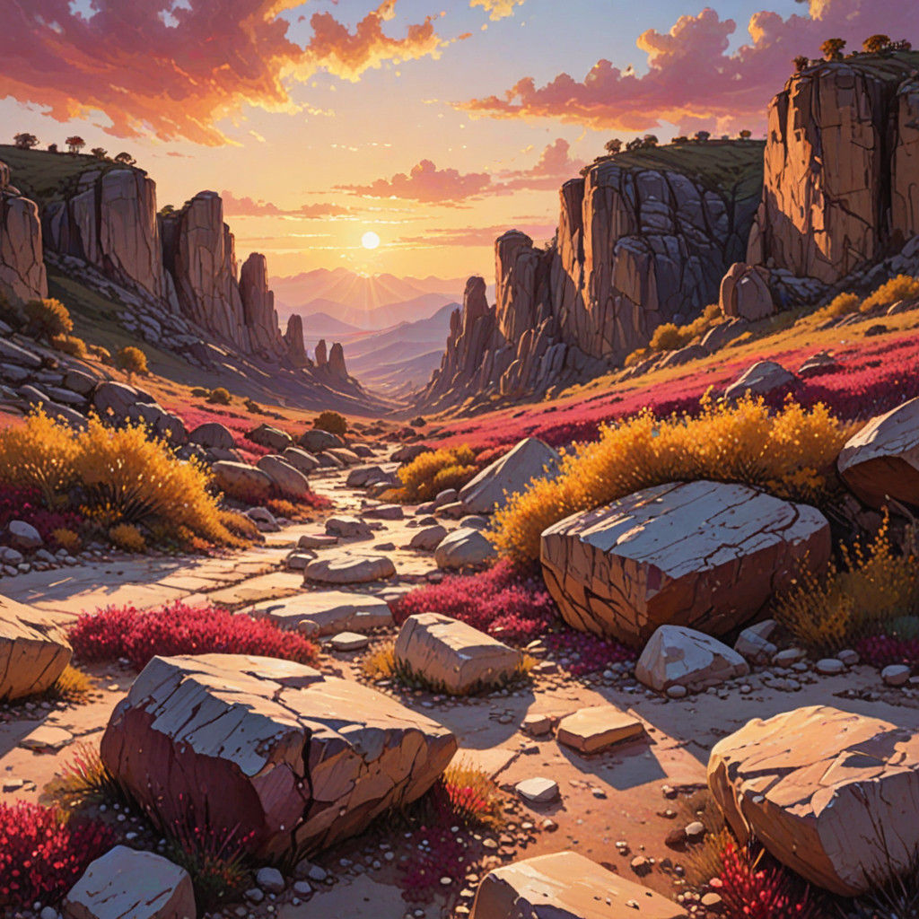 Dreamy Gemstone Landscape at Golden Hour