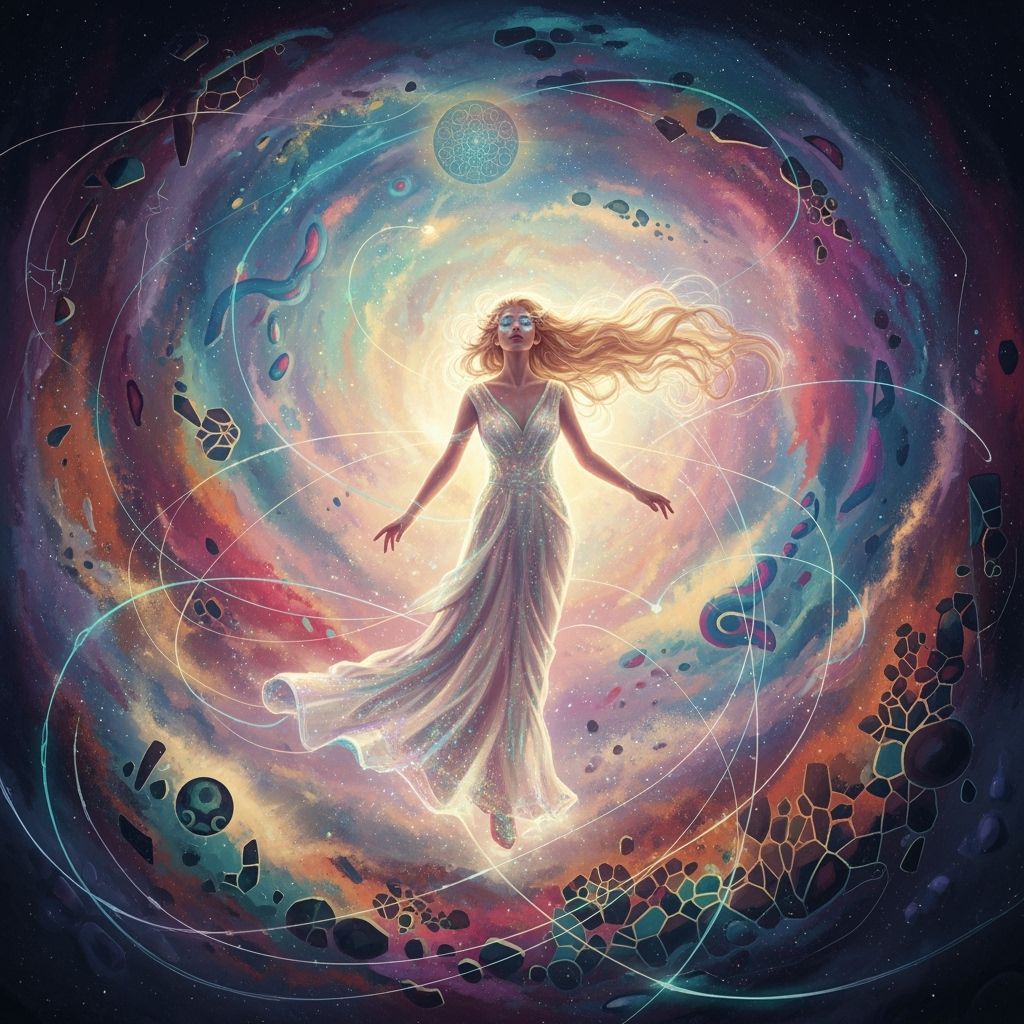 Space Goddess Drifting in Vortex of Color