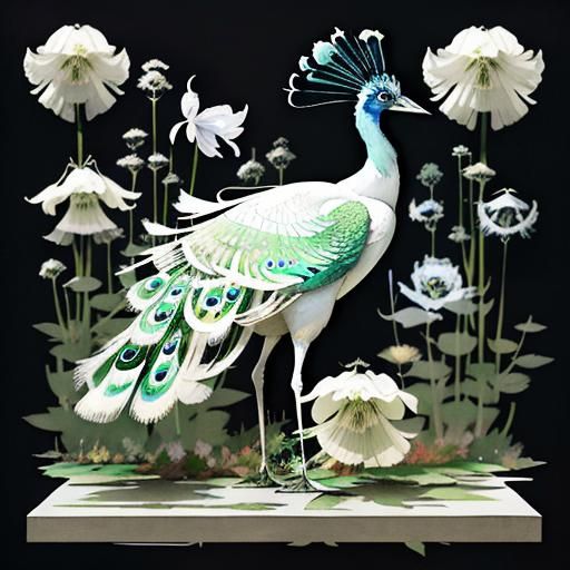 Aquilegia and White Peacock Digital Double Exposure