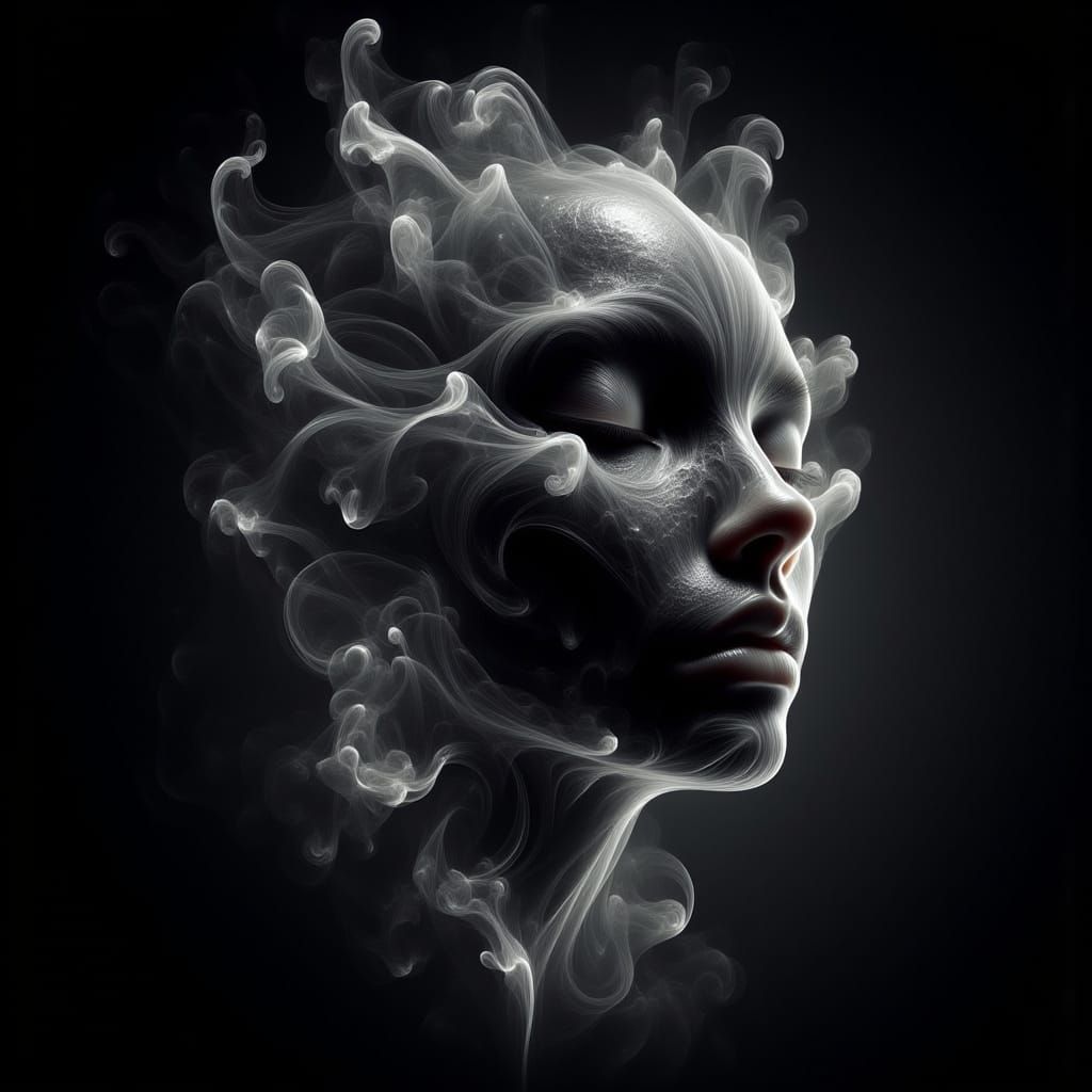 Neon Outline Face Emerge From Black Void