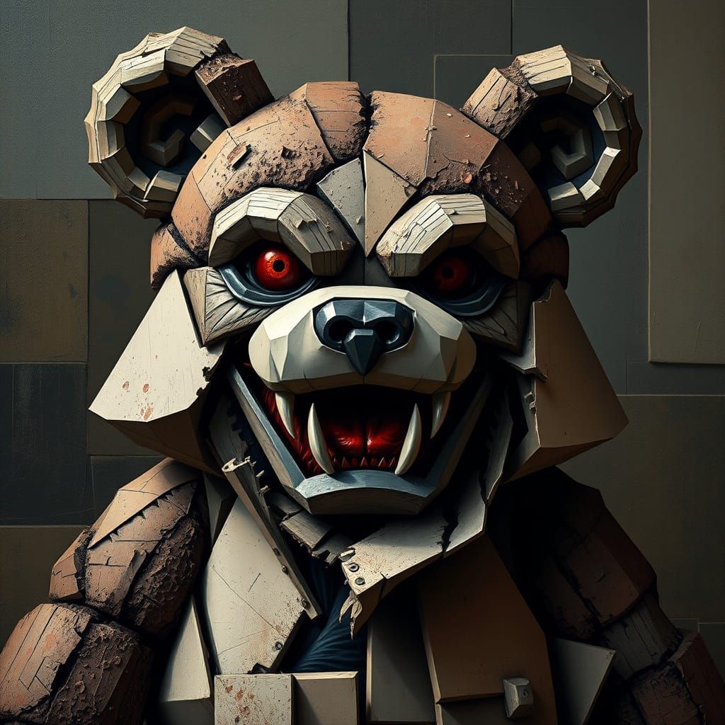 Tattered Devil Teddy Bear in Cubist Style