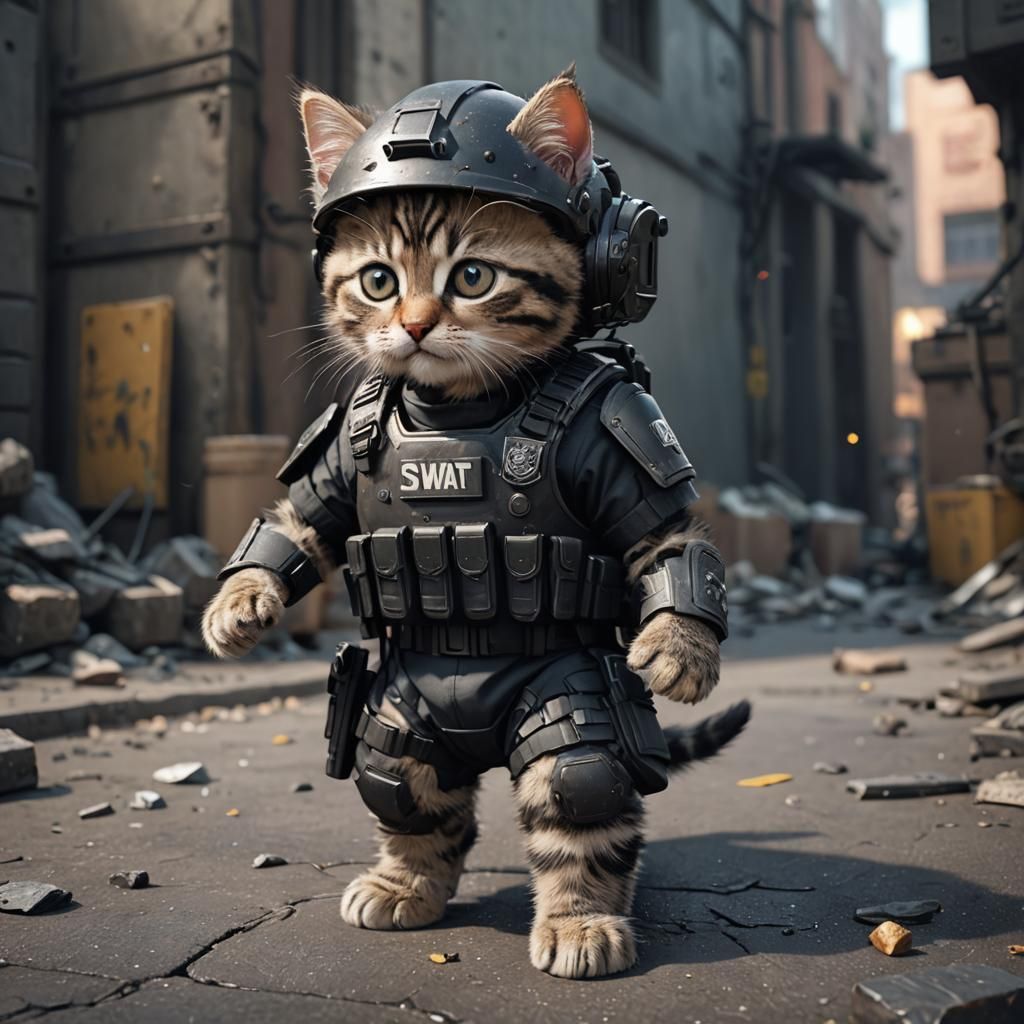 Kitten Swat Team in Detailed Digital Painting