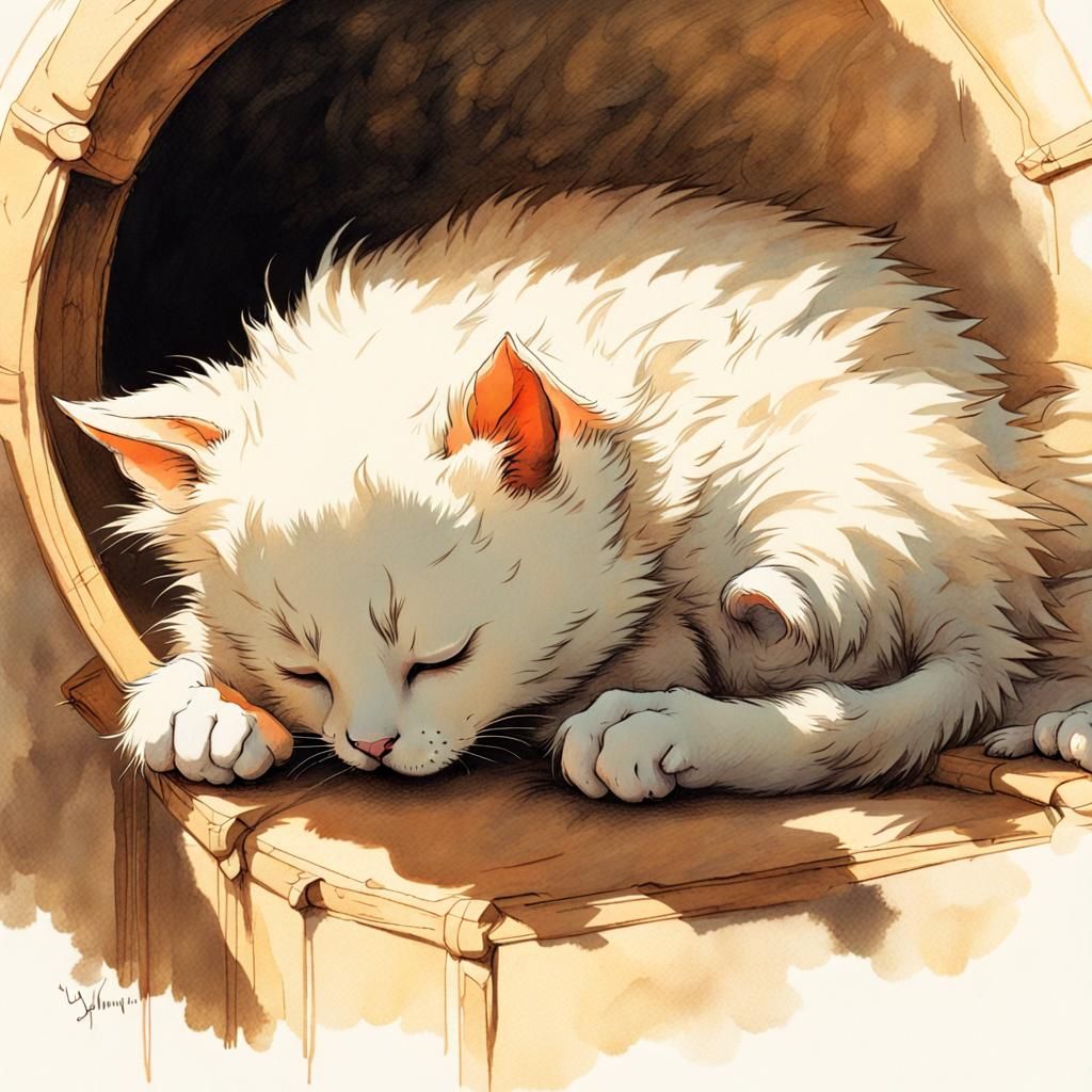 Cute Kitten Sleeping in Summer Sunlight